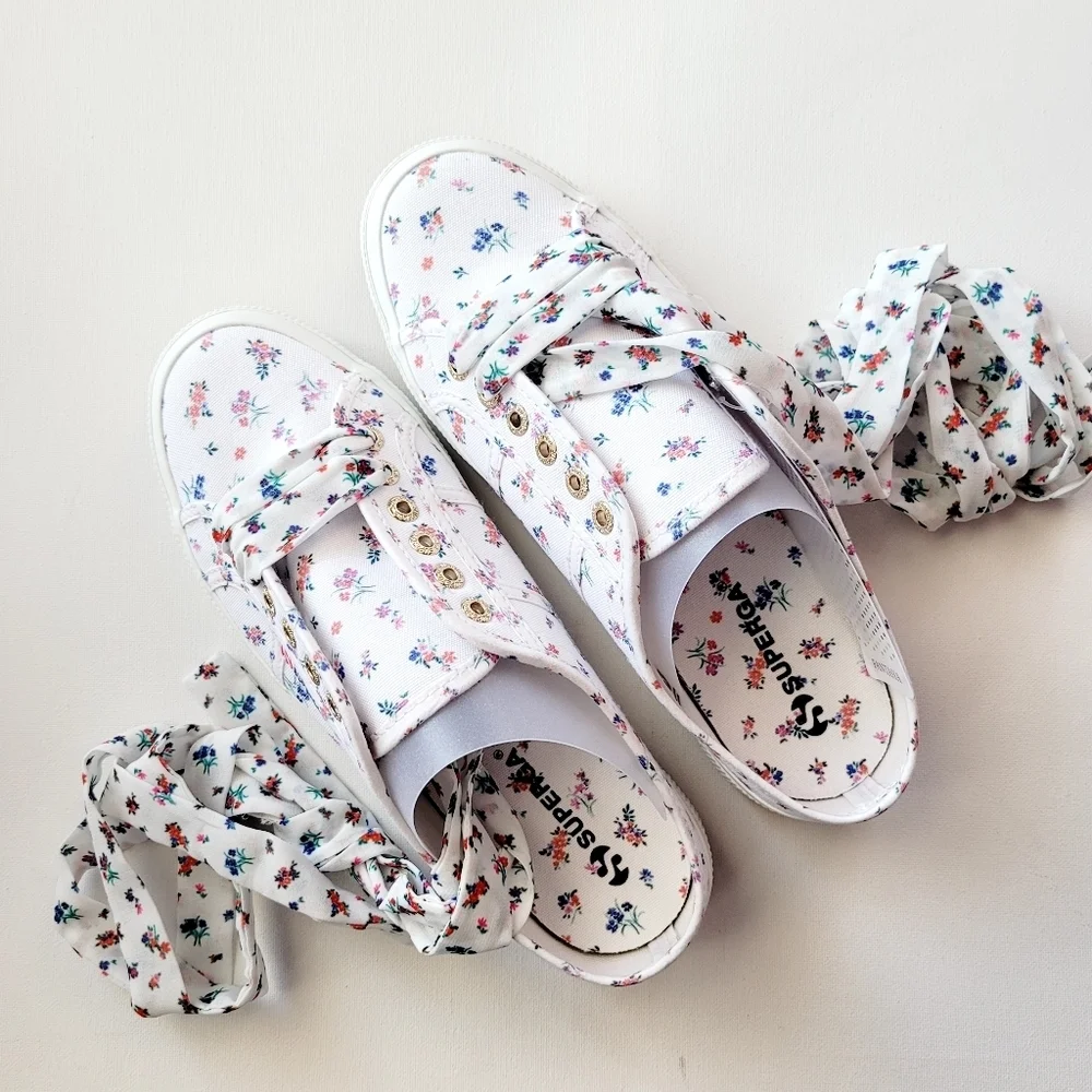 Superga 2402 Floral Ankle Tie Sneakers Size 8.5M